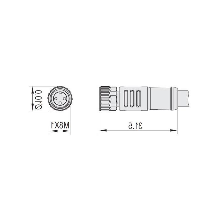 M8 3Pin、母头直型、单端预铸电缆、防焊渣PUR材质、橙色护套、63T001-XXX